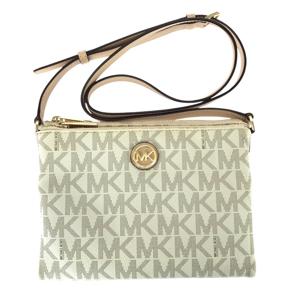 Michael Kors JET SET ITEM MK Logo Shoulder Bag for Women, White with Gold Har...